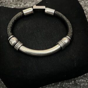 Sterling Silver and Black Leather Bracelet